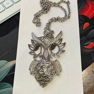 36 Silver-tone Owl Pendant Necklace - Sparkling Accent 12"